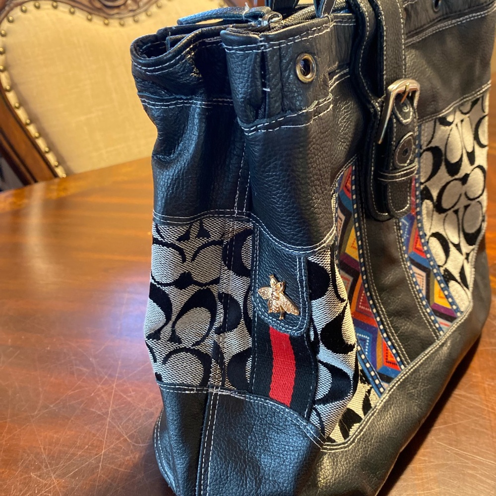 Upcycled Coach Satchel washed and leather added. - Picture 3 of 16